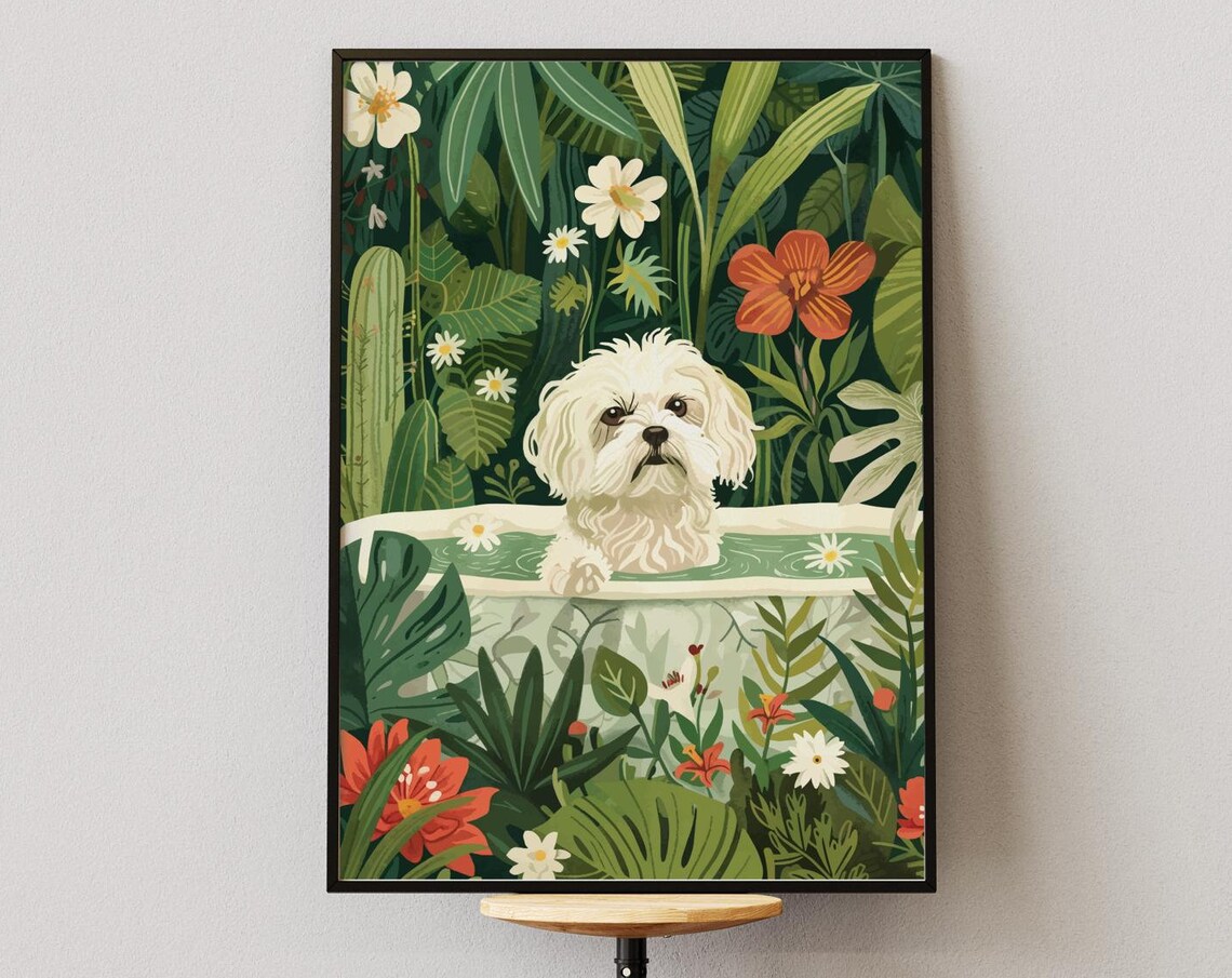 Maltese Boho Jungle Art Print, Tropical Decor - Image 4