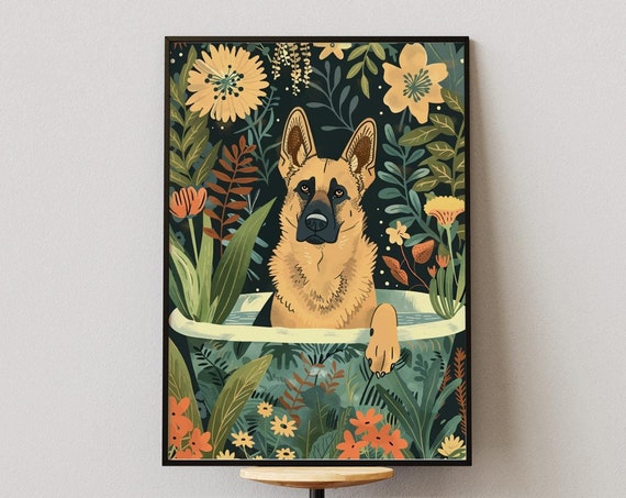 German Shepherd Boho Jungle Art Print