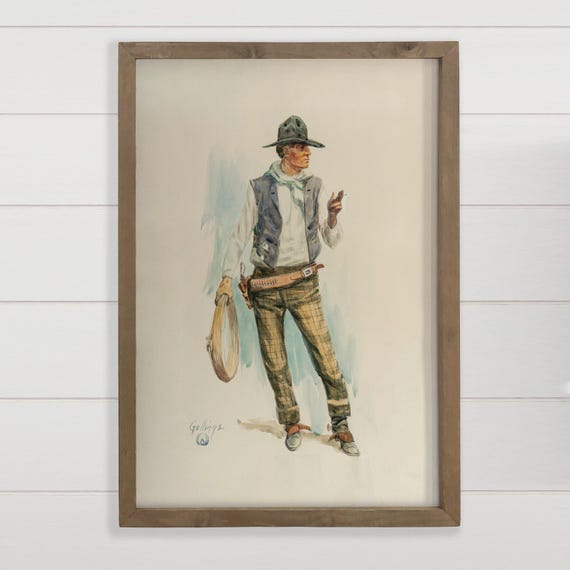 Western Home Decor Ranch Dude Cowboy Hand Canvas Art Wood Framed