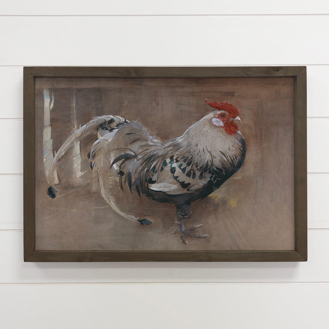 Spangled Rooster Vintage Farmhouse Painting Rustic Decor Art Print