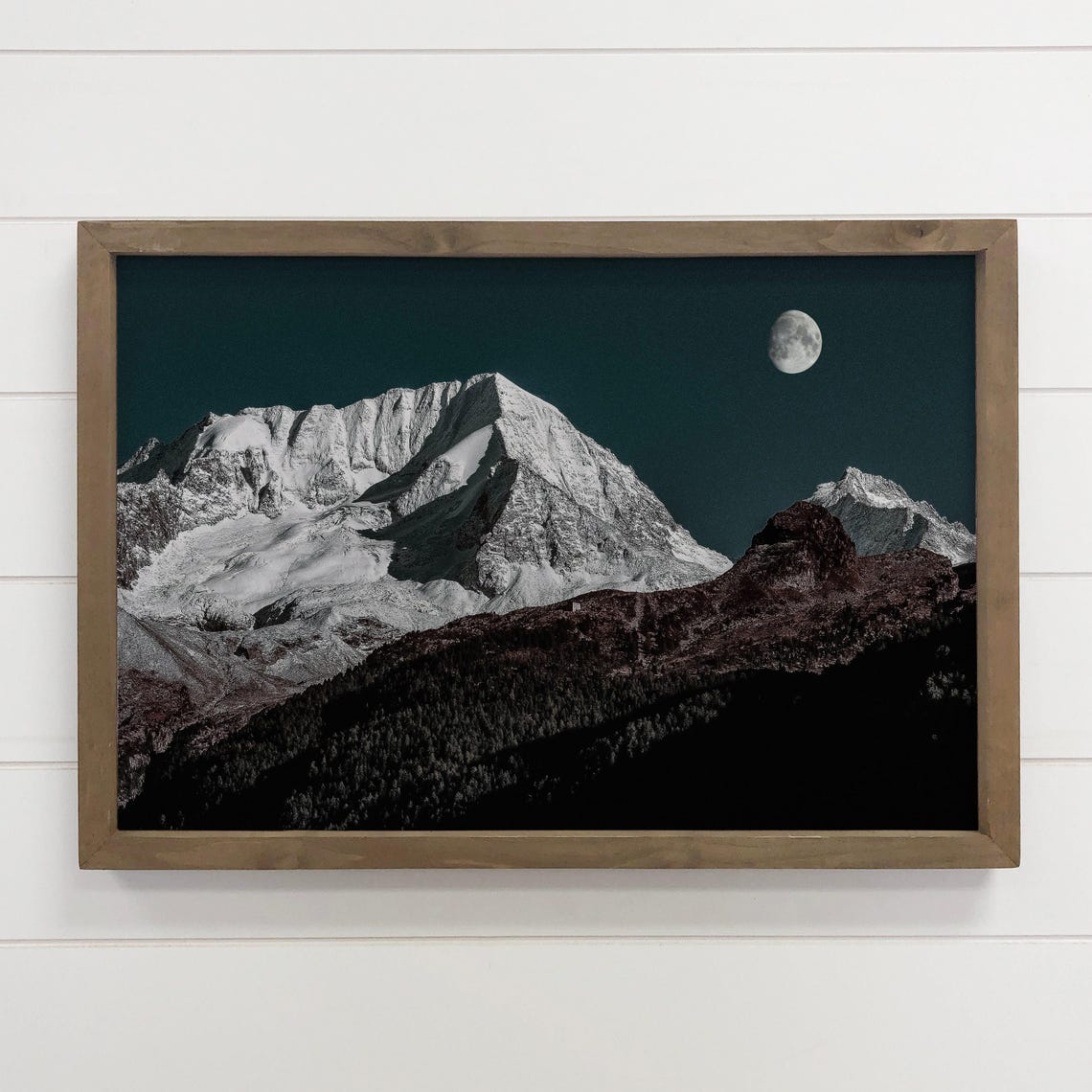 Snow Capped Mountain Moon Night Dramatic Landscape Photo Poster
