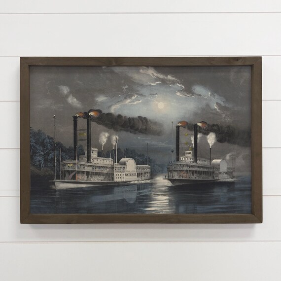 Midnight Mississippi Steamboats Natchez Eclipse Night Poster