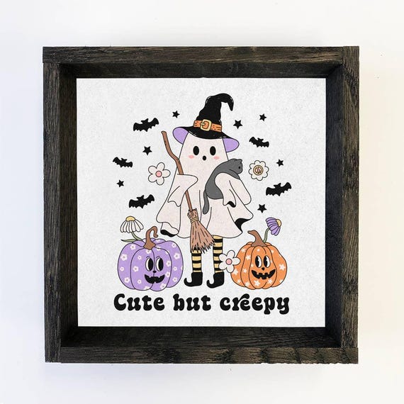 Cute But Creepy Witch Halloween Canvas Art Framed