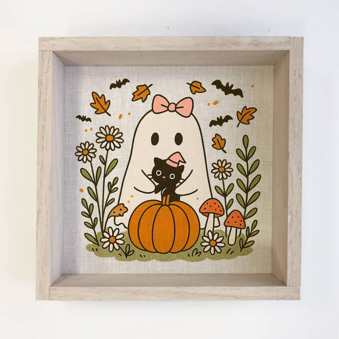 Cozy And Little Cat Pumpkin Cute Halloween Ghostie Art