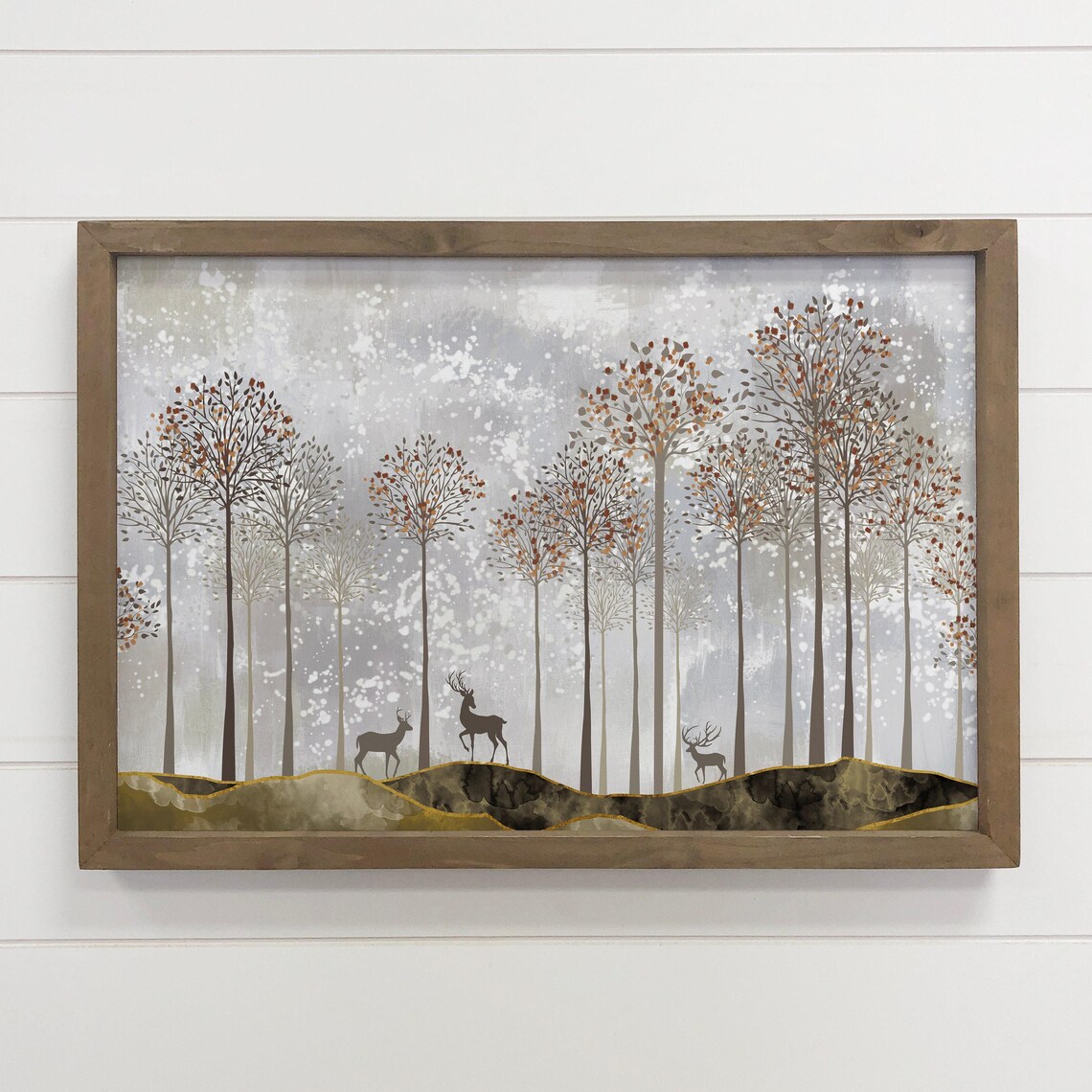 Deer In Forest Silhouettes, Nature Art Print
