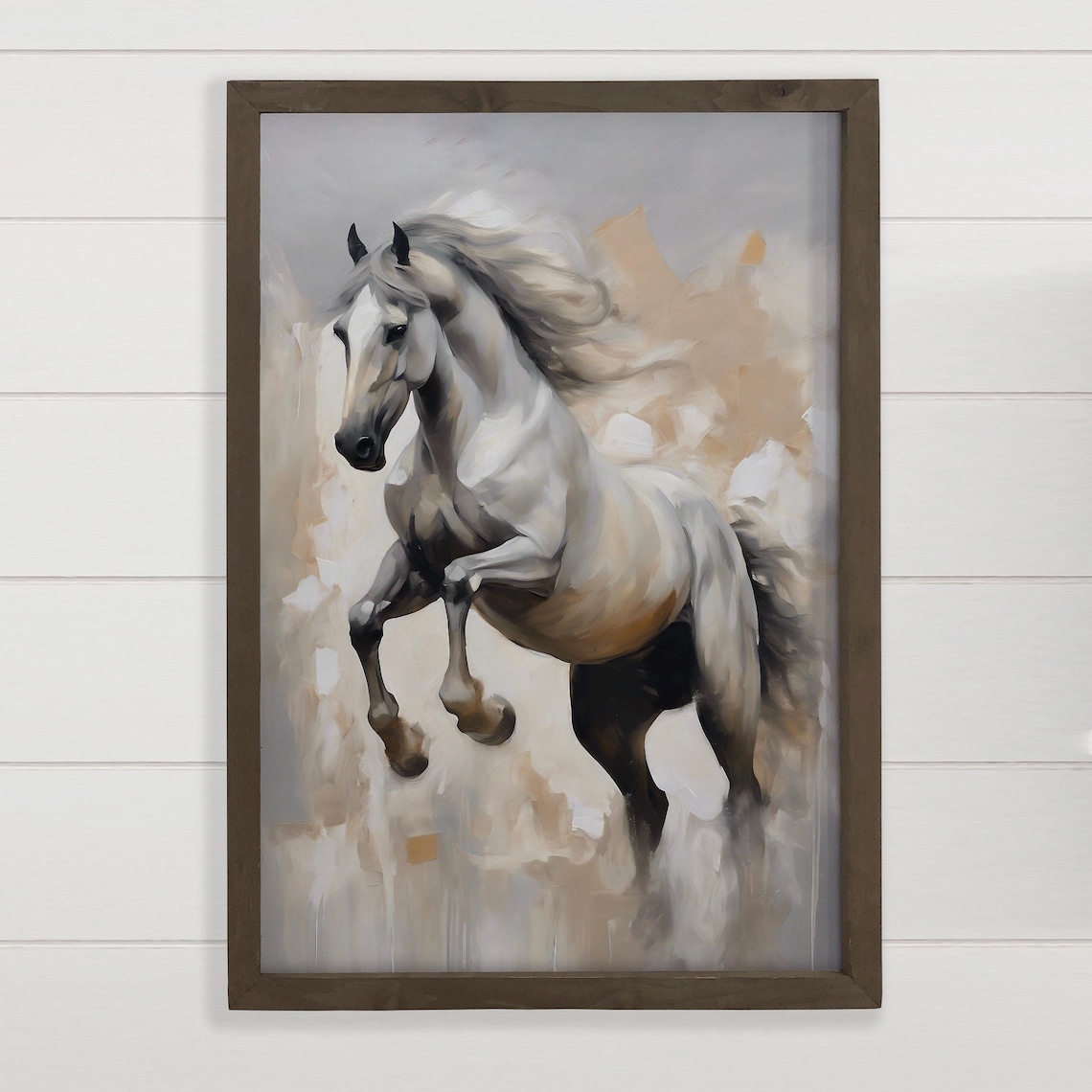 Gray Equestrian Horse Painting, Animal Art Print