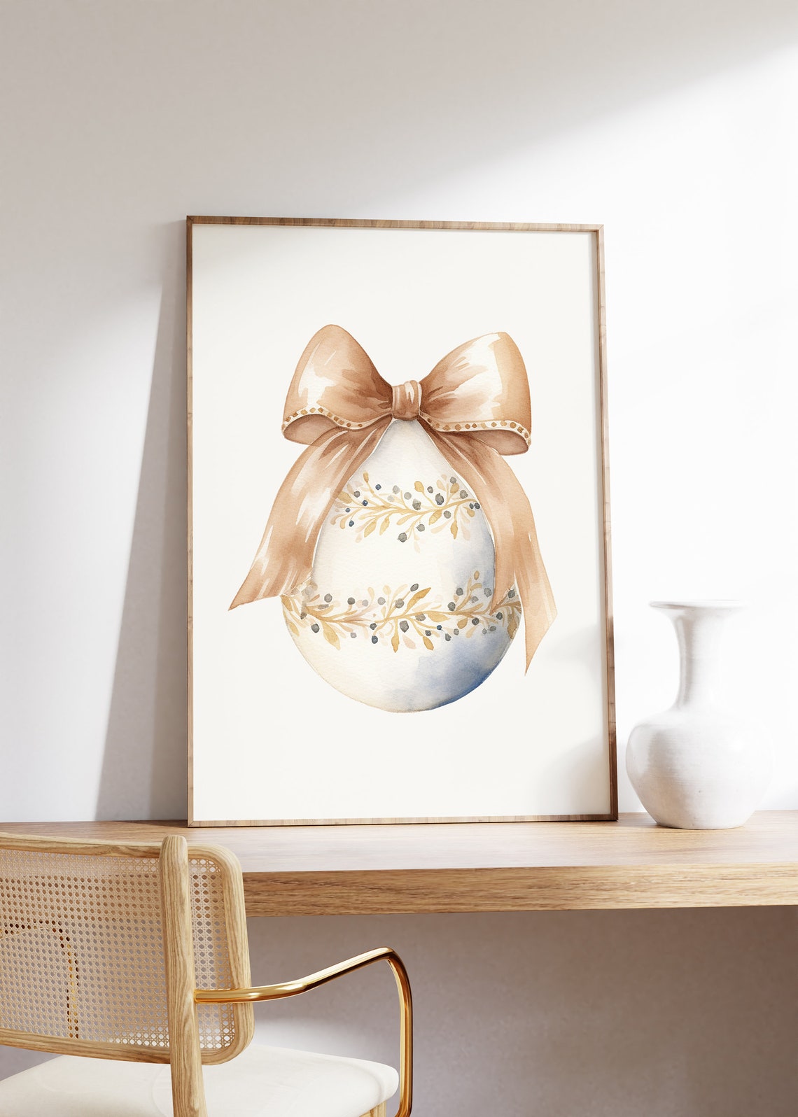 Beige Easter Egg With Gold Satin Bow Minimalist Elegant Poster - Image 4