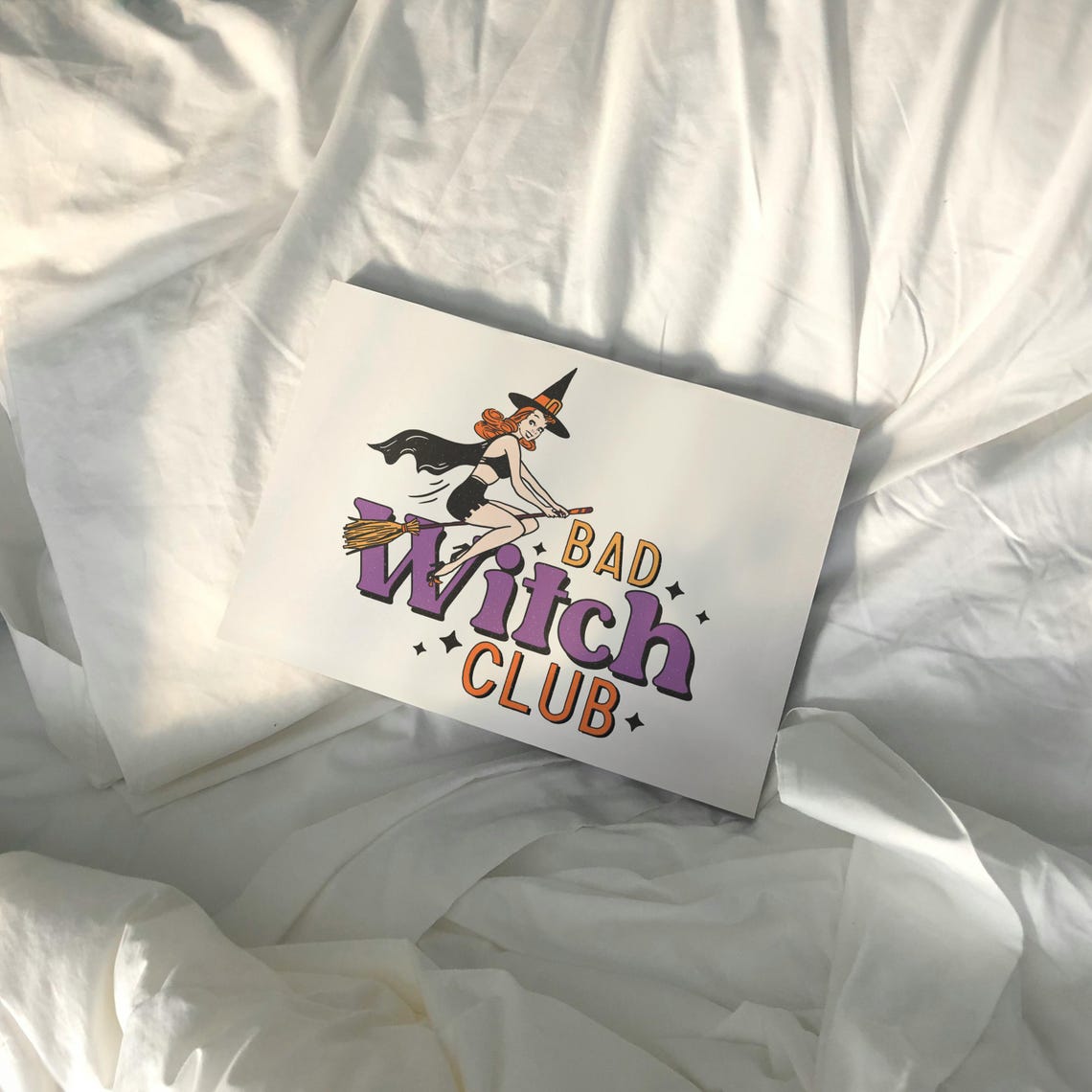 Bad Witch Club Retro Pinup Witch on Broom Halloween Party Poster - Image 3