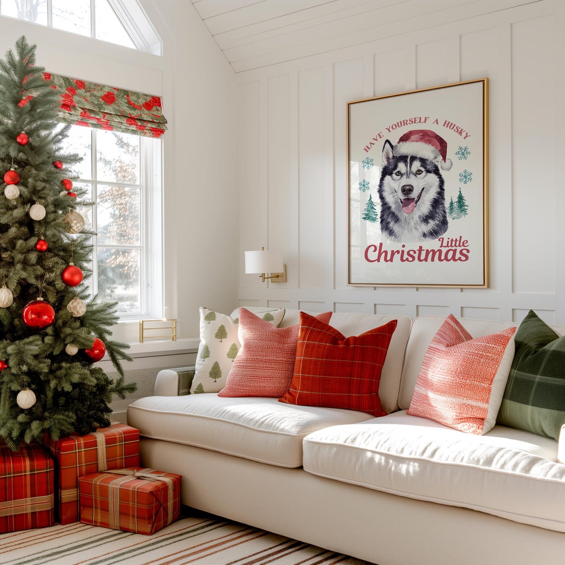 Have Yourself A Husky Little Christmas Santa Hat Dog Art Poster - Image 4
