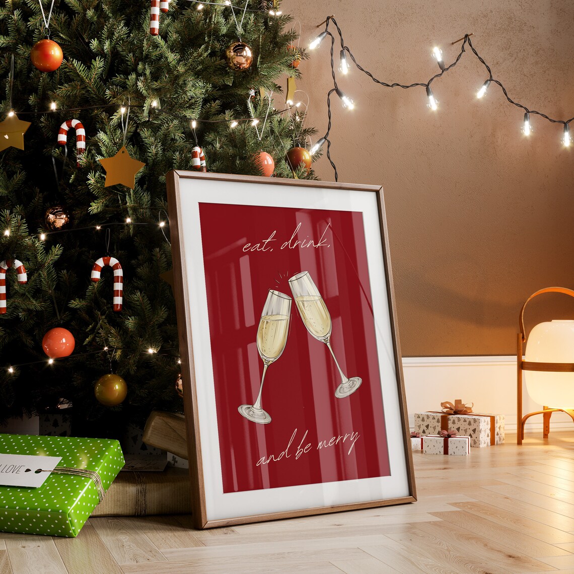 Eat Drink And Be Merry Red Champagne Glasses Holiday Toast Poster - Image 4