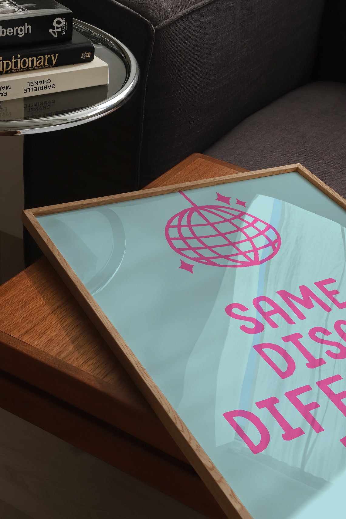 Same Disco Different Panic Pink Disco Ball Typography Poster - Image 2
