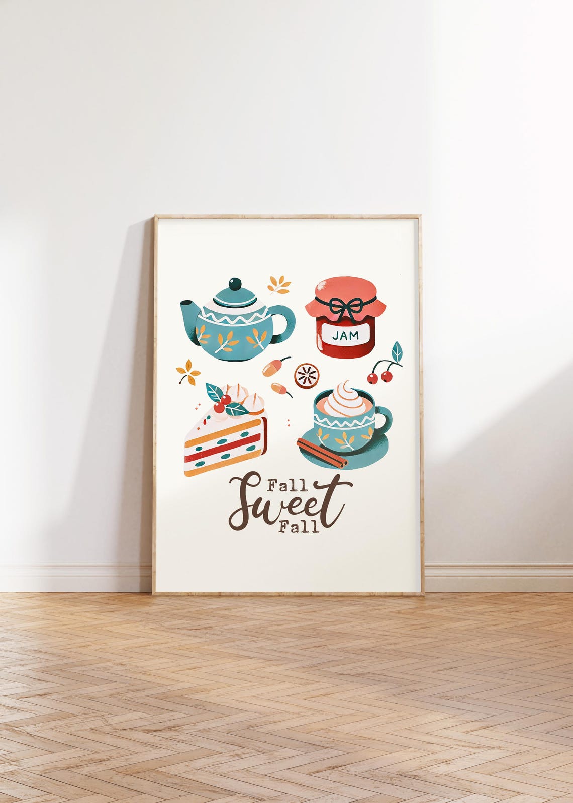 Fall Sweet Fall Autumn Tea Time Teapot Cake Dessert Art Poster - Image 2