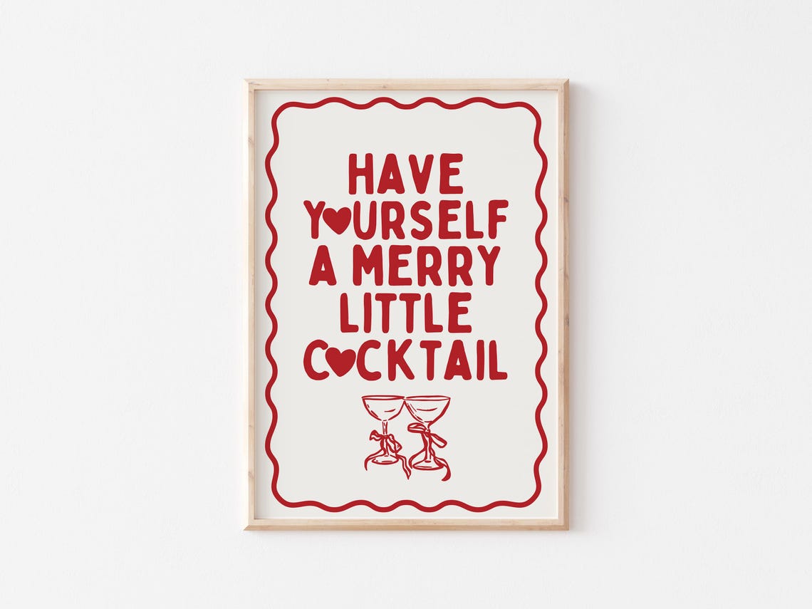 Have Yourself A Merry Little Cocktail Red Christmas Bar Poster - Image 2