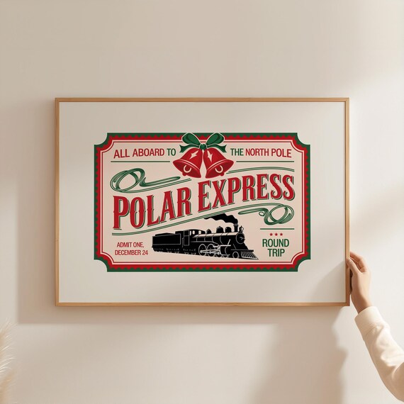 Polar Express Single North Pole Ticket Vintage Christmas Art Poster