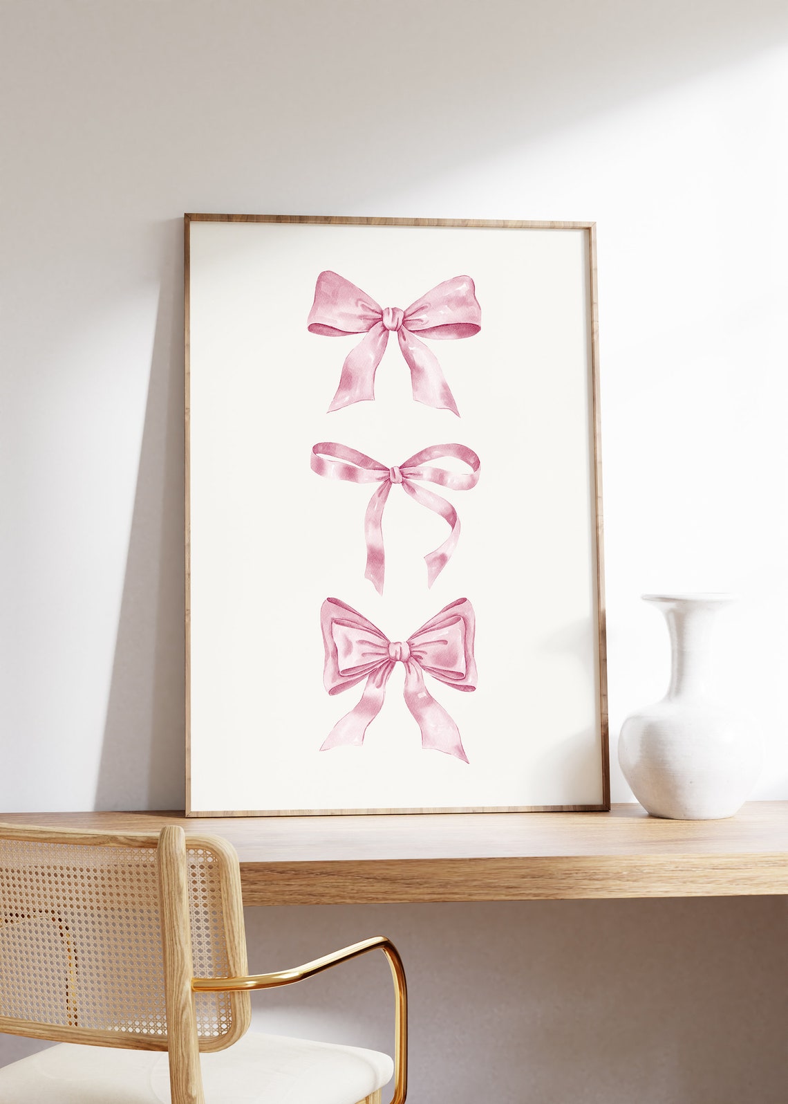 Pretty Pink Watercolor Ribbon Bows Coquette Wall Decor Poster - Image 3