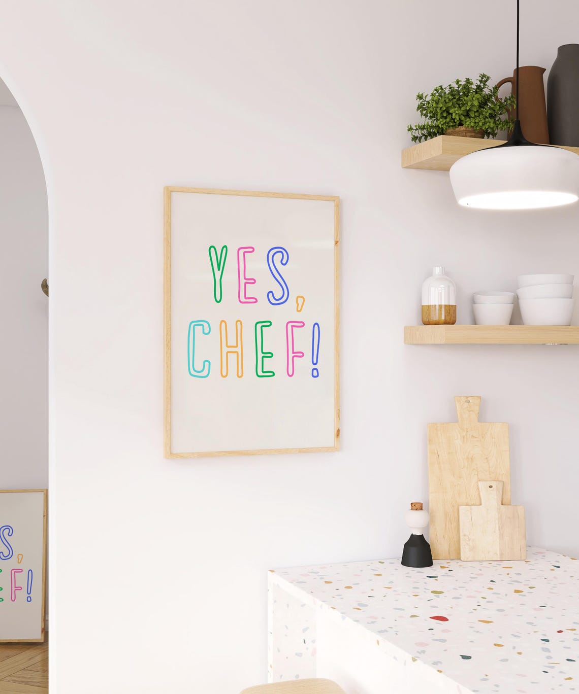 Yes Chef Colorful Neon Outline Typography Modern Kitchen Poster - Image 3