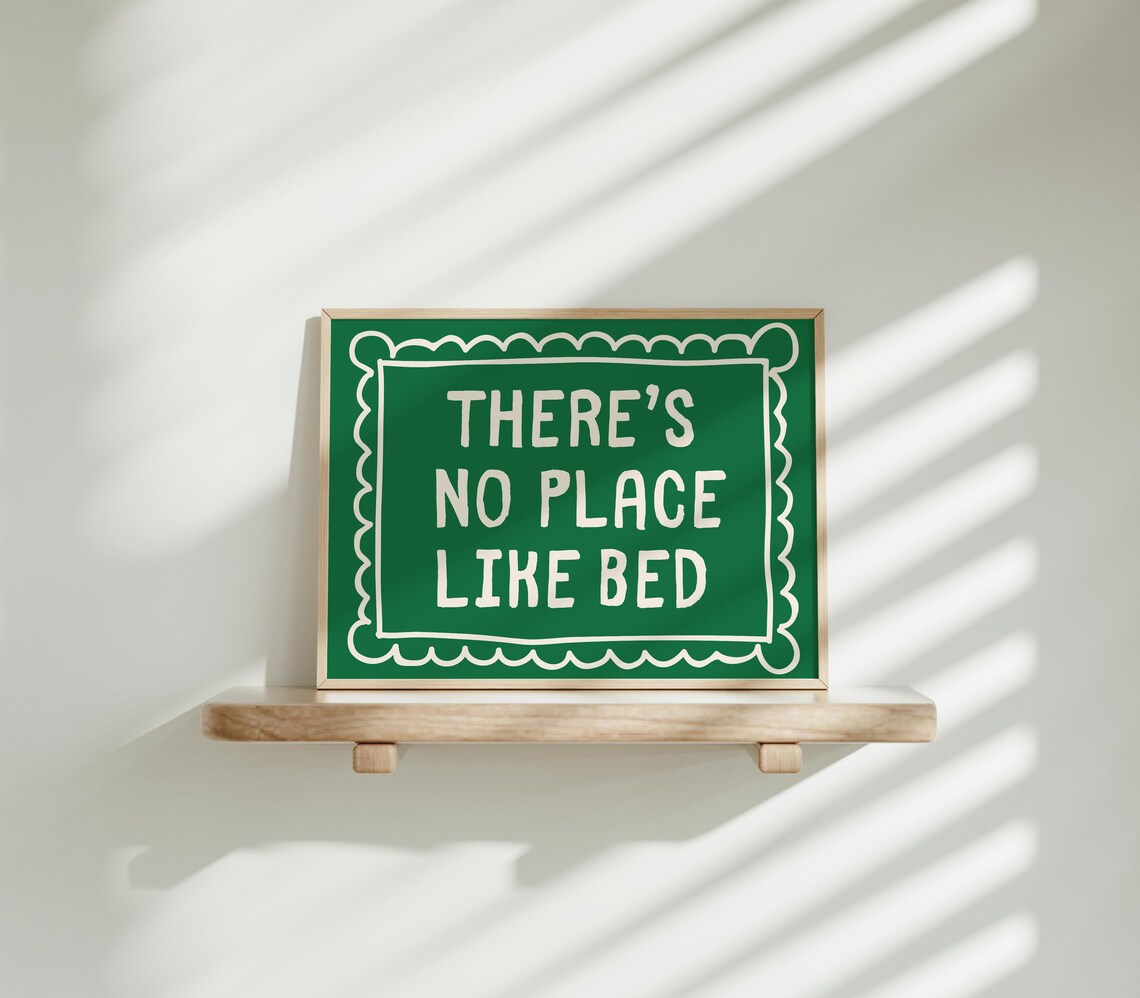 There's No Place Like Bed Retro Bedroom Wall Art Print - Image 3