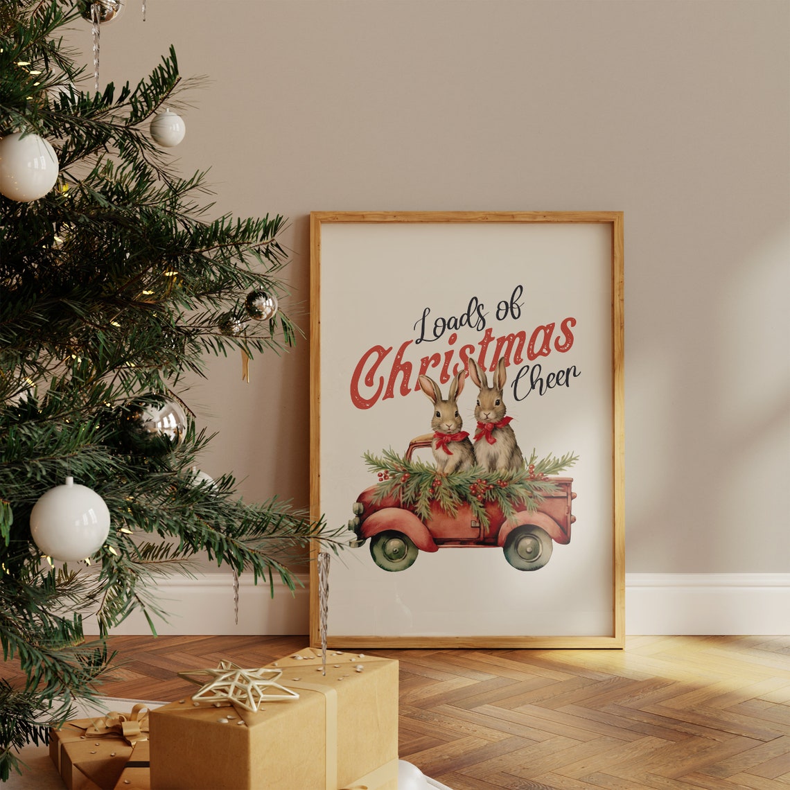 Loads Of Christmas Cheer Bunnies In Red Truck Holiday Poster - Image 4