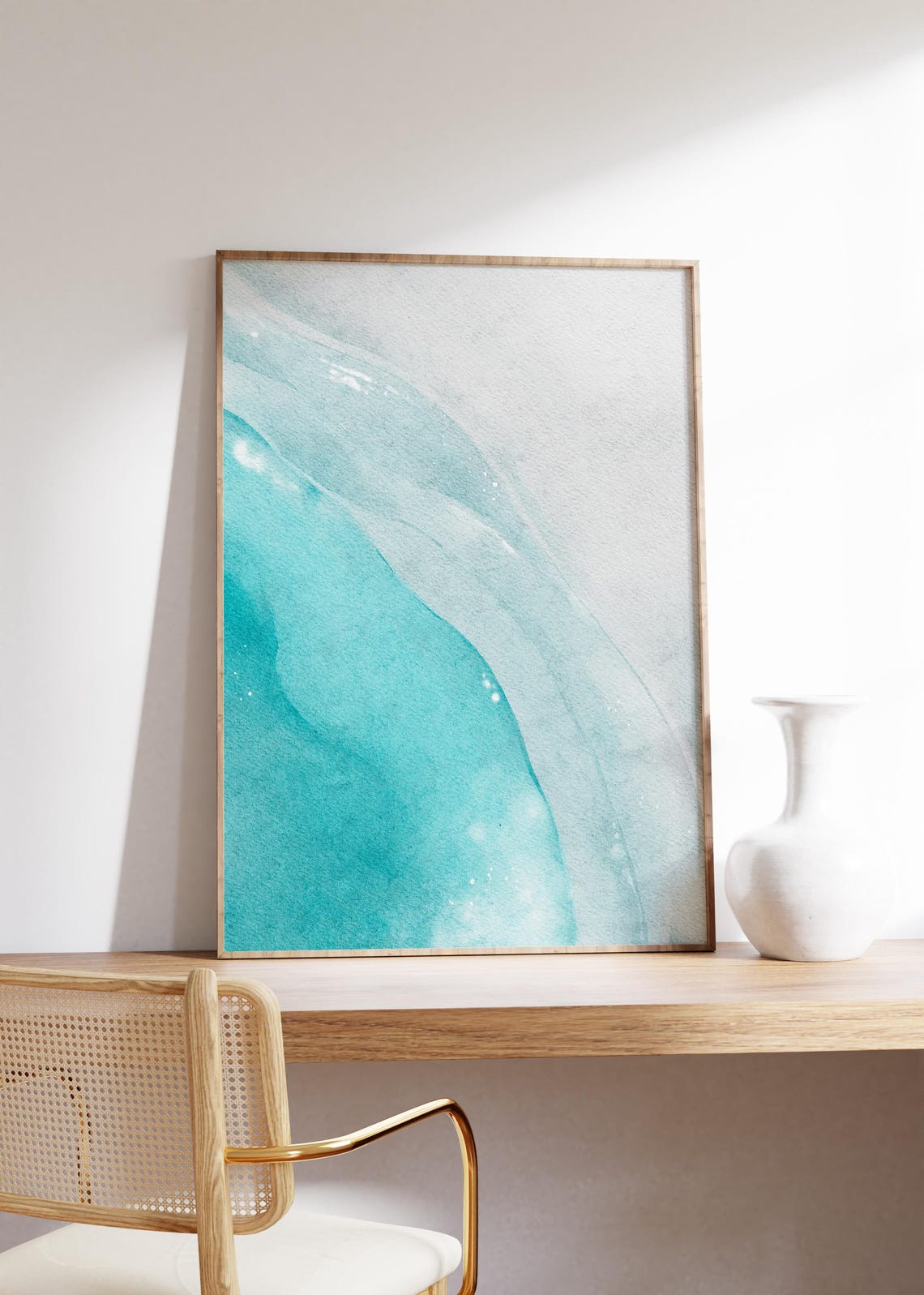 Teal Blue Ocean Swirl Abstract Watercolor Modern Coastal Decor Poster - Image 5