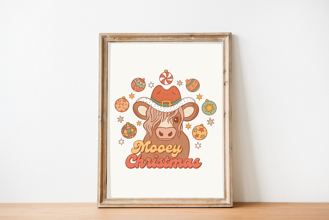 Mooey Christmas Funny Cow In Santa Hat Retro Holiday Quote Poster - Image 3
