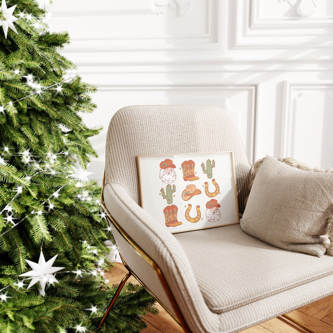 Western Cowboy Christmas Icons Santa Boots Cactus Holiday Poster - Image 3