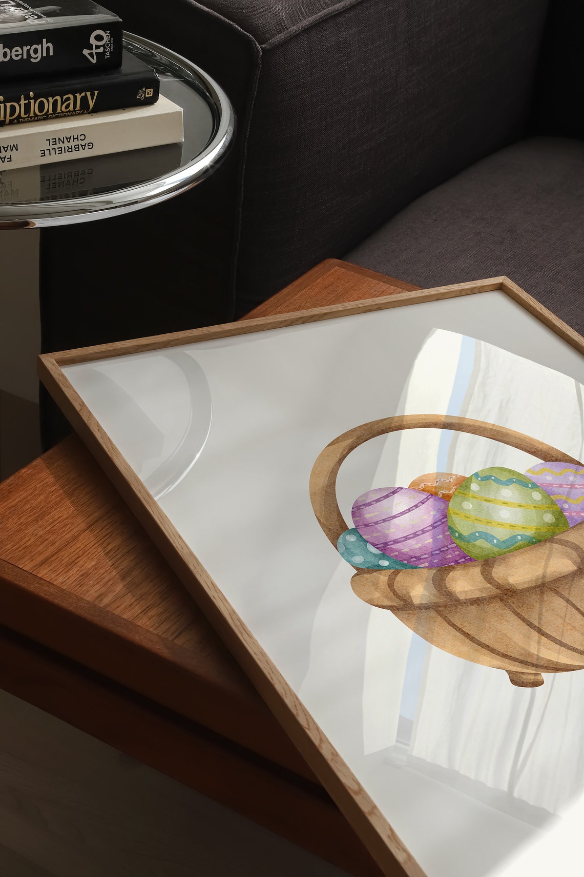 Watercolor Easter Basket Full Of Pastel Painted Eggs Spring Poster - Image 3