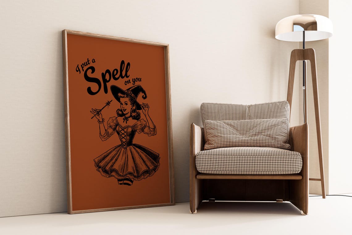 I Put a Spell on You Retro Witch Burnt Orange Halloween Poster - Image 5