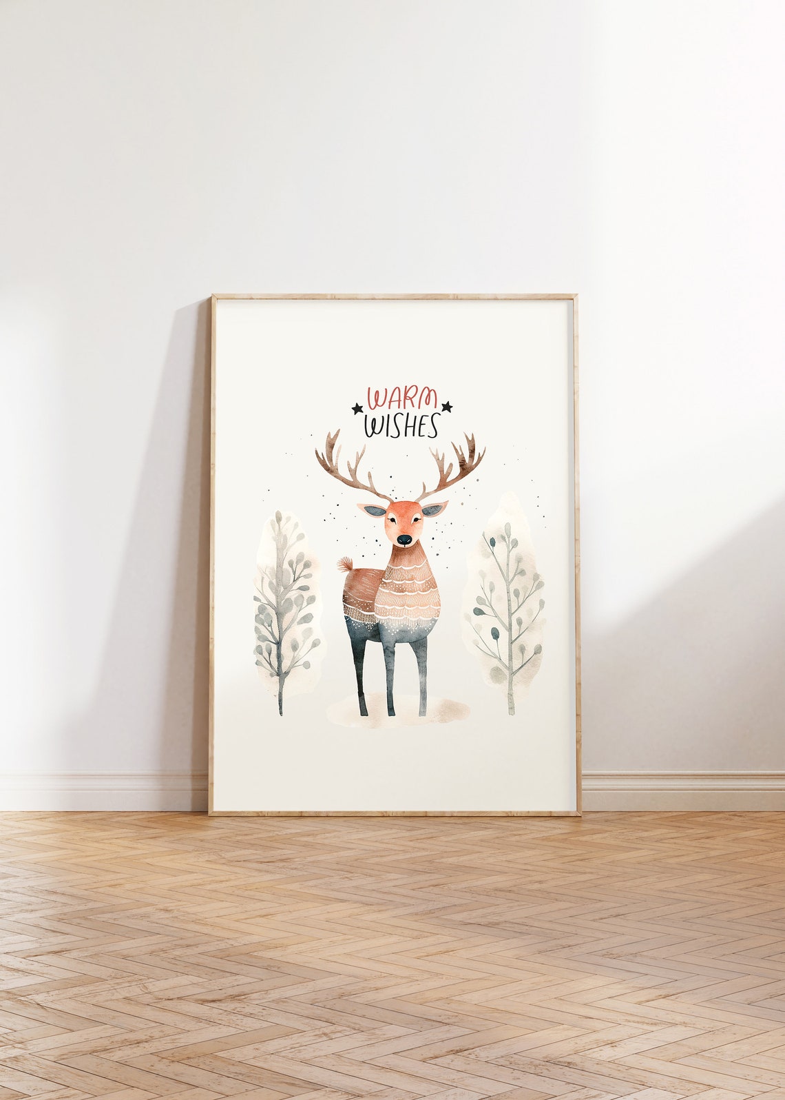 Warm Wishes Gentle Watercolor Deer Among Winter Forest Poster - Image 3