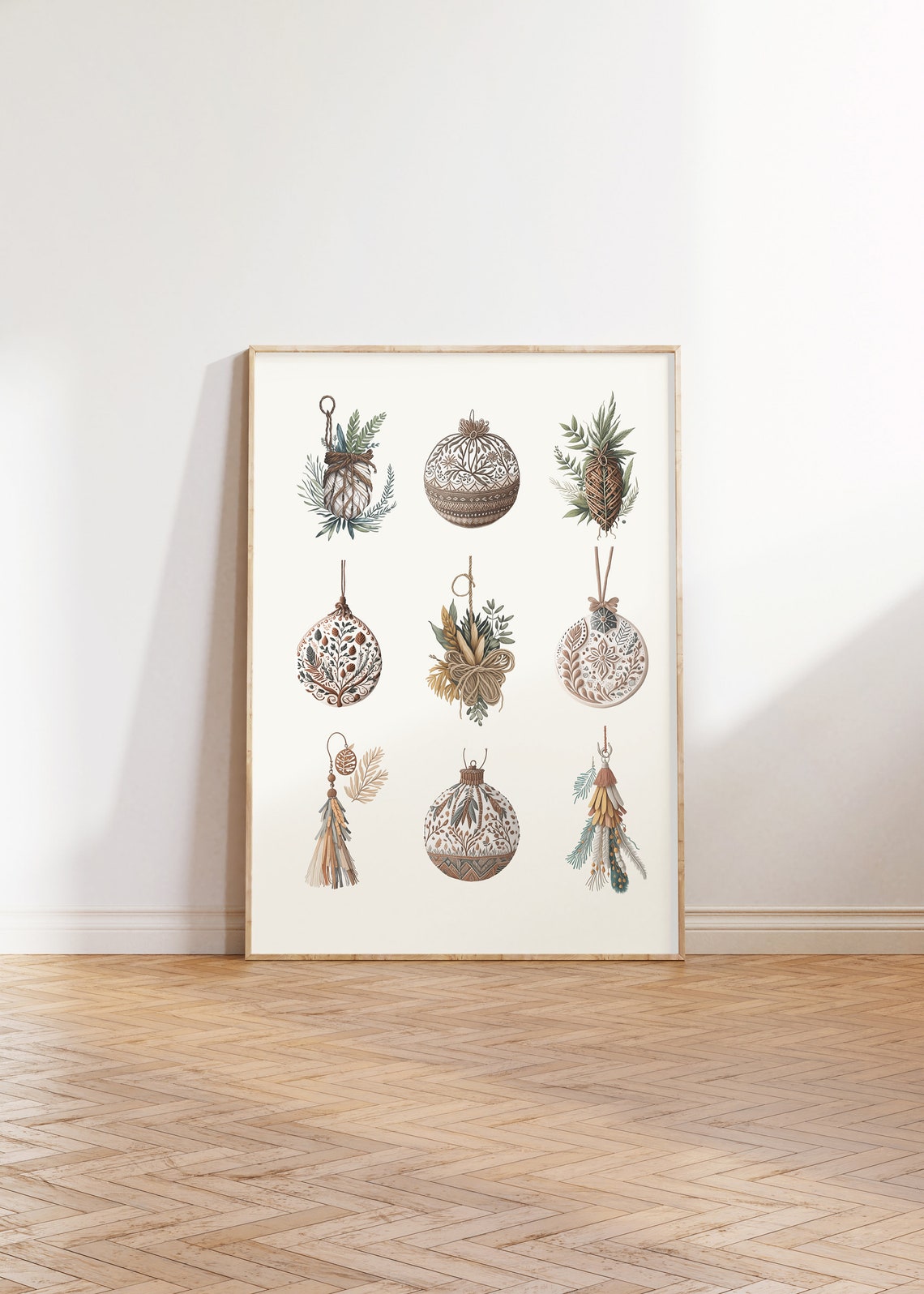 Nine Boho Botanical Christmas Ornaments Neutral Rustic Holiday Poster - Image 3