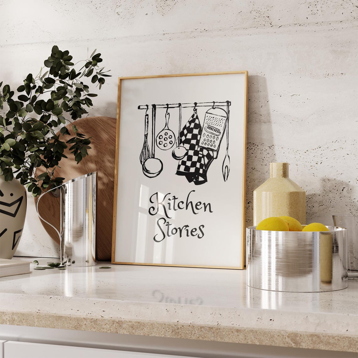 Kitchen Stories Vintage Hanging Utensils Ink Sketch Kitchen Poster - Image 2