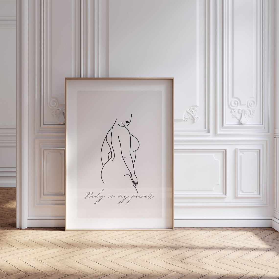 Body Is My Power Curvy Woman Line Art Confidence Quote Poster - Image 4
