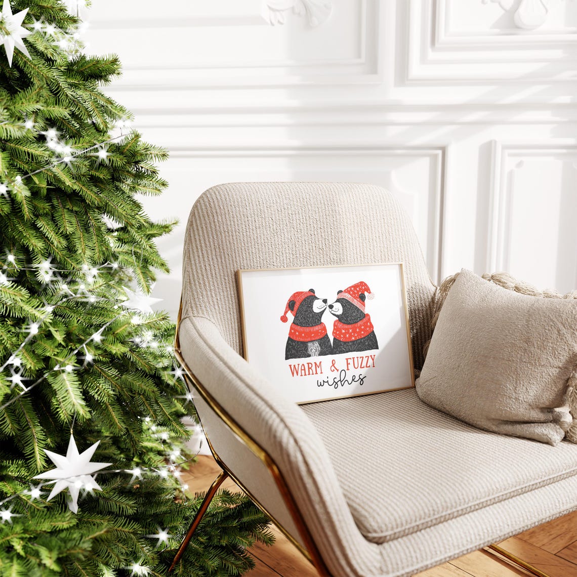 Warm and Fuzzy Wishes Bears in Santa Hats Red Christmas Poster - Image 3