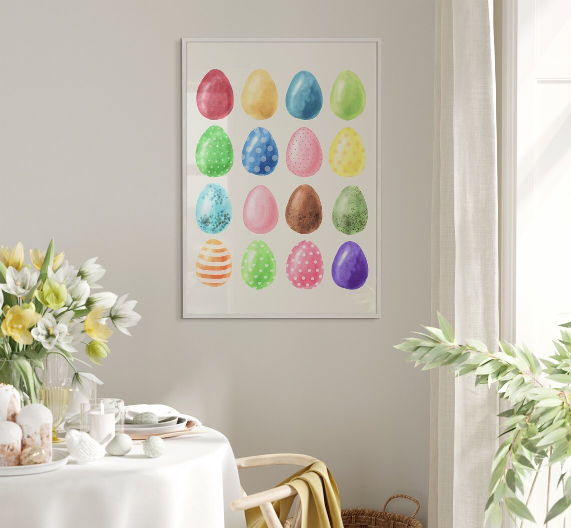 Sixteen Colorful Watercolor Easter Eggs Grid Pattern Spring Poster - Image 5