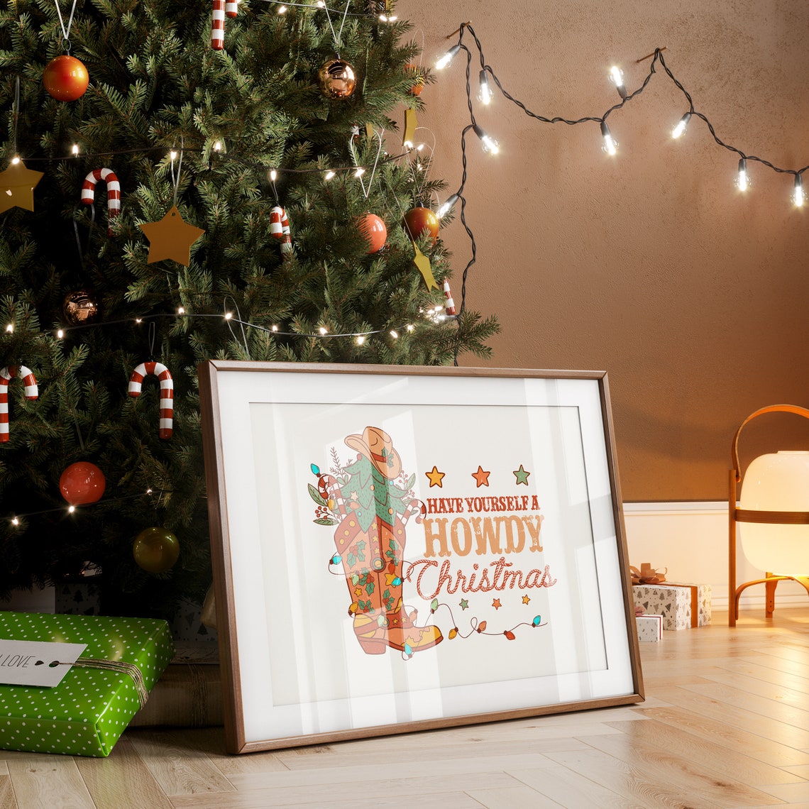 Have Yourself a Howdy Christmas Boot Tree Western Holiday Poster - Image 4