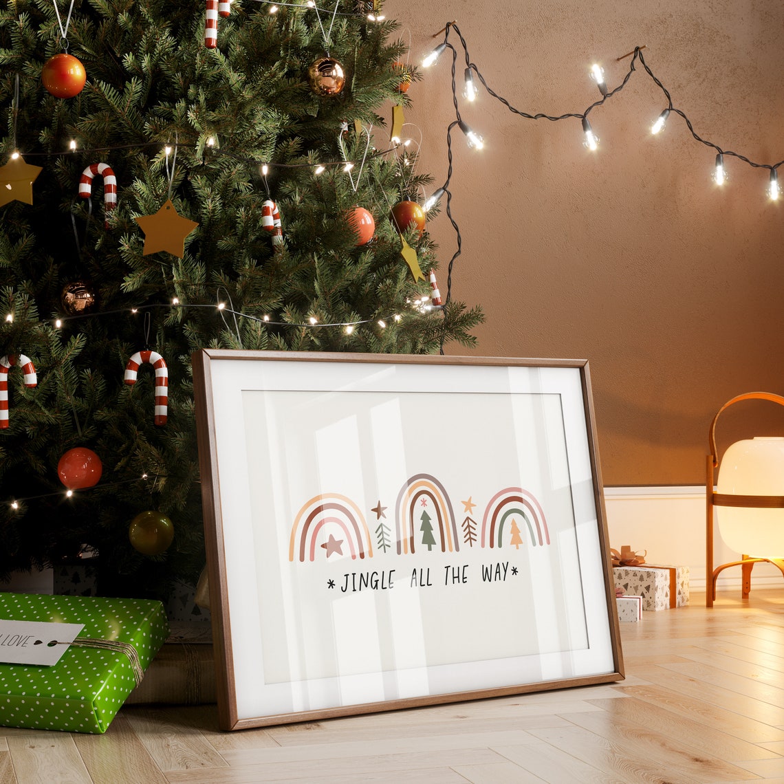 Jingle All the Way Boho Rainbow Trio Christmas Holiday Wall Art - Image 5