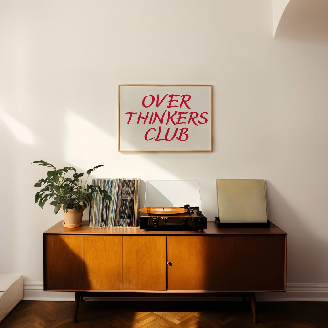 Red Script Over Thinkers Club Funny Quote Typography Art Poster - Image 2