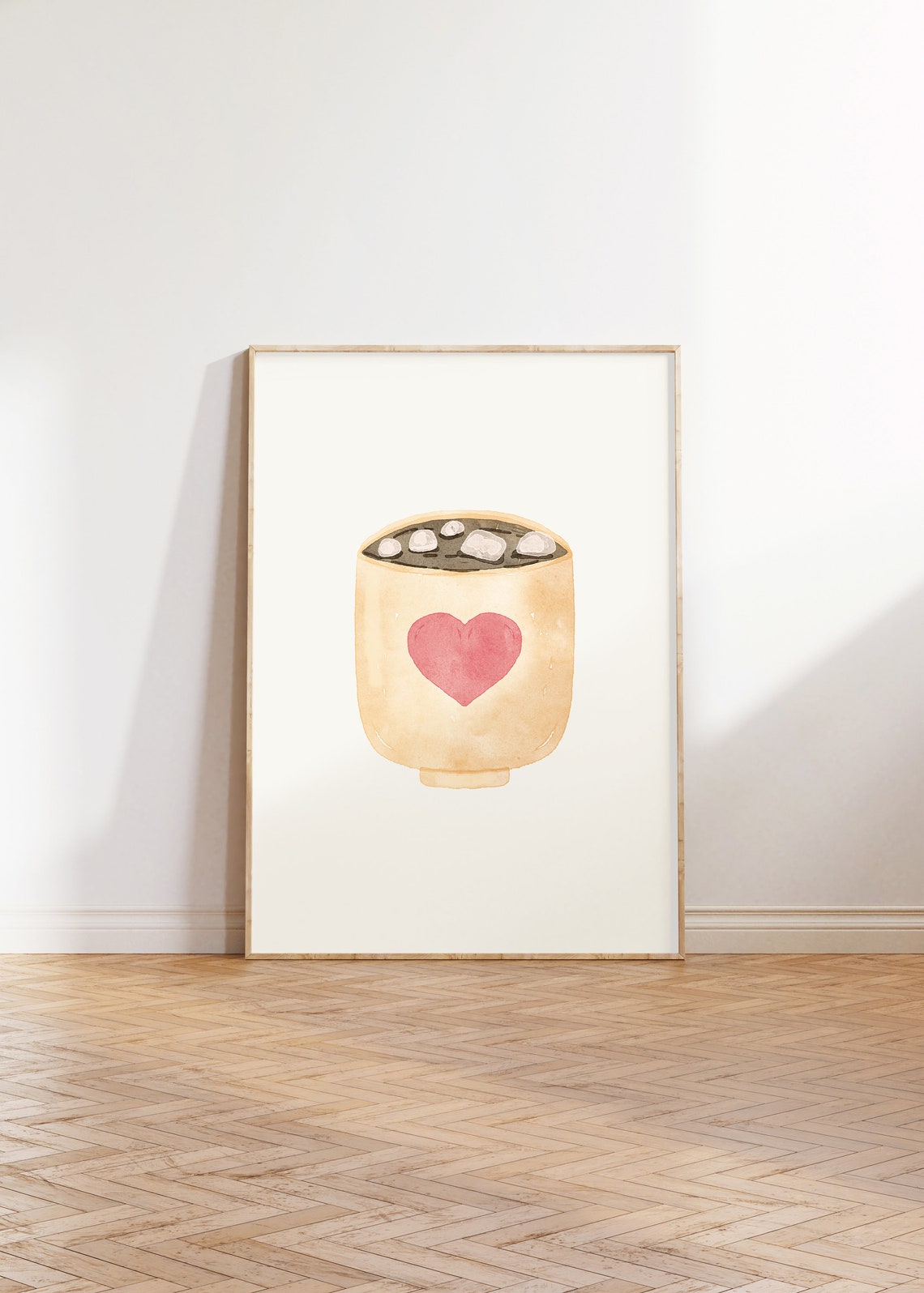 Cozy Cocoa Mug Watercolor Heart Marshmallow Kitchen Wall Art - Image 3