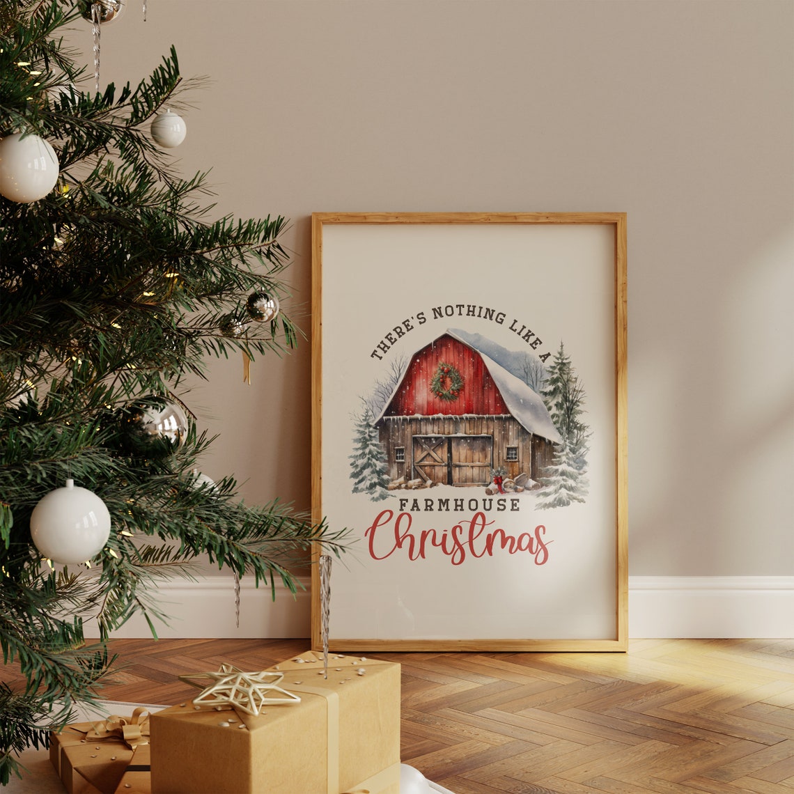 There's Nothing Like A Farmhouse Christmas Red Barn Winter Poster - Image 4