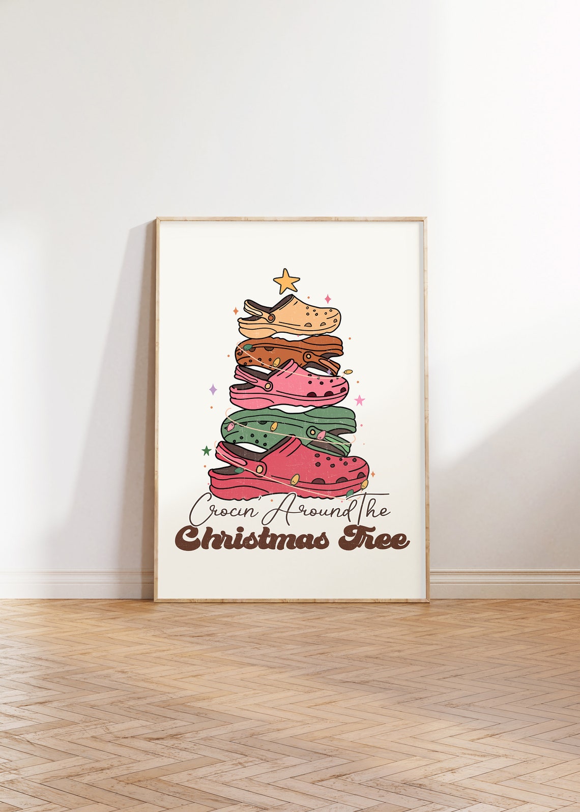 Crocin Around the Christmas Tree Colorful Clog Stack Holiday Poster - Image 3
