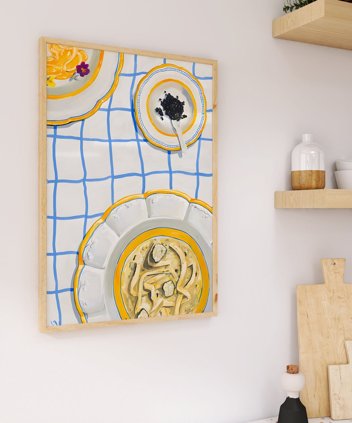 Hand Drawn Dinner Party Pasta Table Maximalist Kitchen Wall Art - Image 3