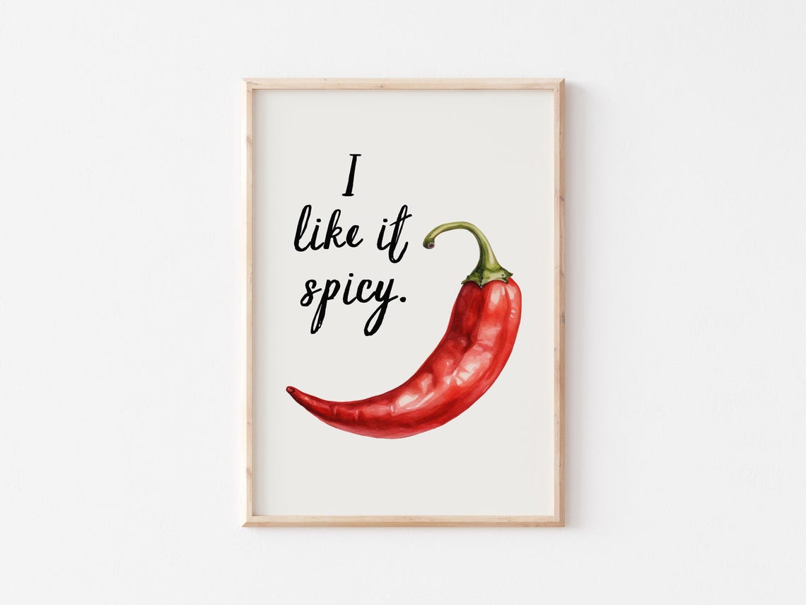 I Like It Spicy Watercolor Red Chili Pepper Script Kitchen Poster - Image 2
