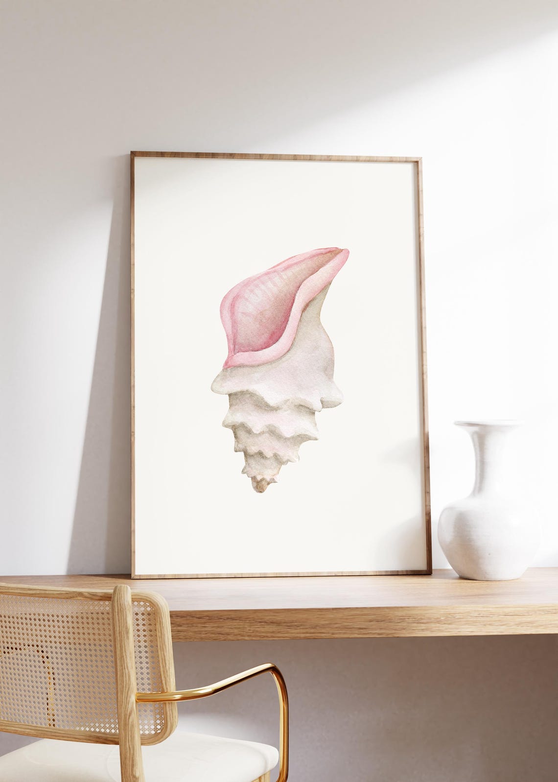 Blush Pink Seashell Soft Watercolor Feminine Coastal Ocean Art Poster - Image 2