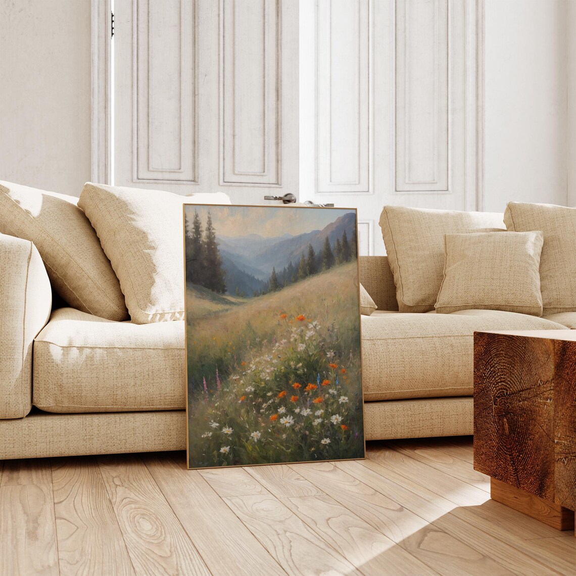 Mountain Wildflower Meadow Pines Vintage Style Landscape Poster - Image 3