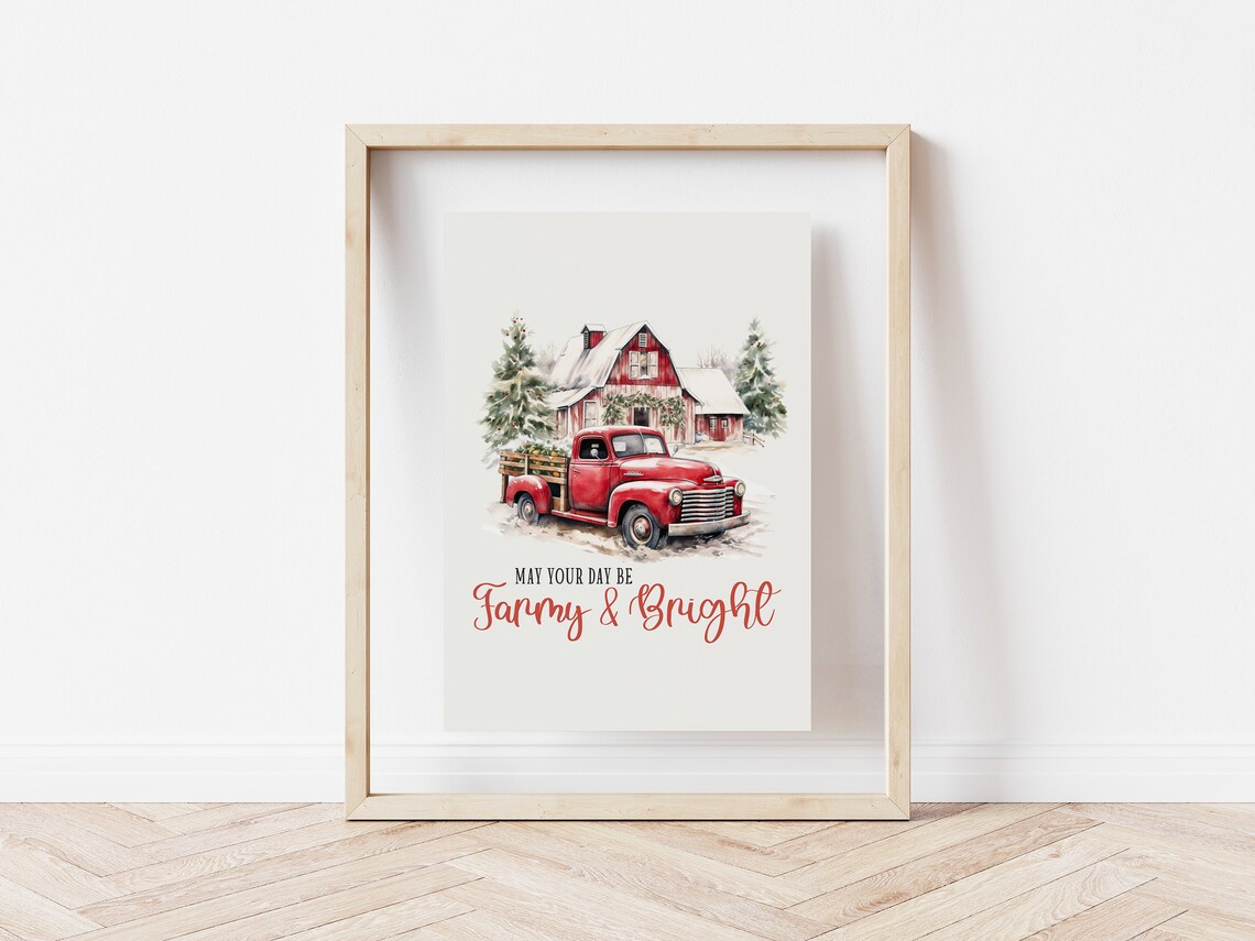 May Your Day Be Farmy And Bright Red Truck Farmhouse Christmas Poster - Image 5