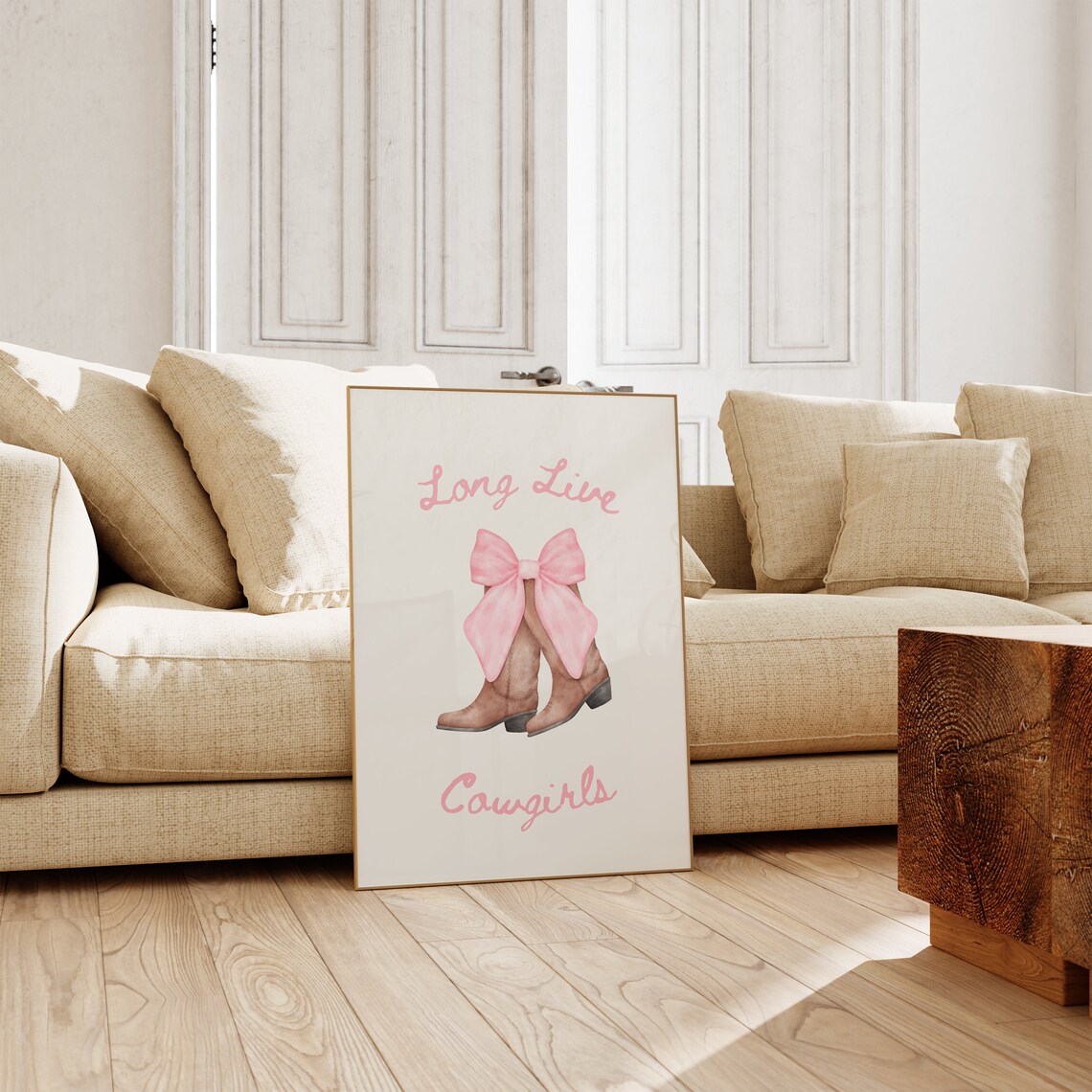 Long Live Cowgirls Pink Bow Cowboy Boots Western Watercolor Poster - Image 4