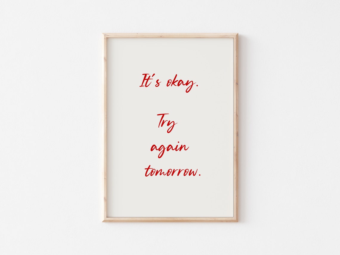 Its Okay Try Again Tomorrow Print Trendy Aesthetic Wall Art Self Affirmation Poster Motivational Quotes Poster Girly Bedroom Wall Decor - Image 4