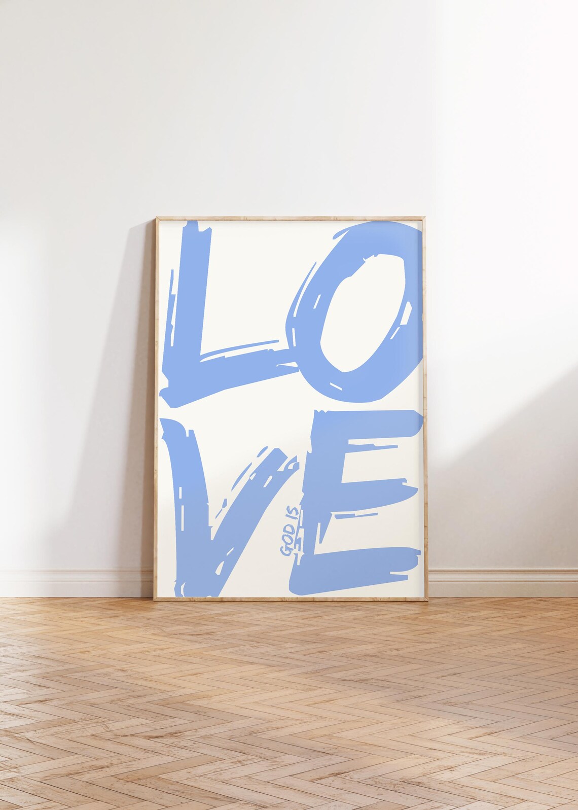 God Is Love Periwinkle Blue Brushstroke Lettering Christian Wall Poster - Image 4