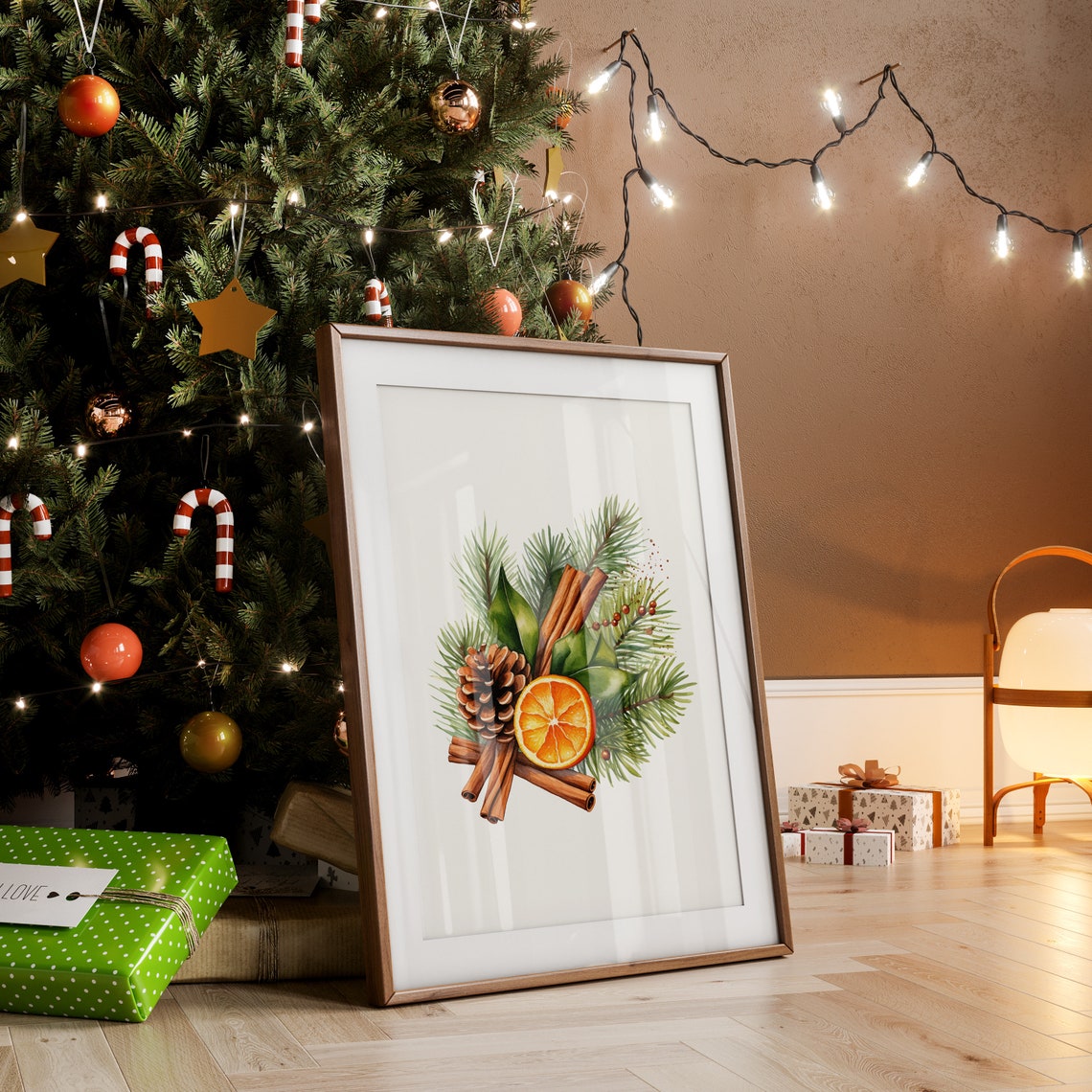 Rustic Watercolor Pine Cinnamon and Orange Slice Holiday Poster - Image 2