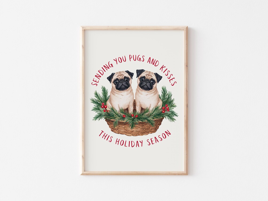 Sending You Pugs And Kisses Cute Pug Christmas Holiday Poster - Image 5