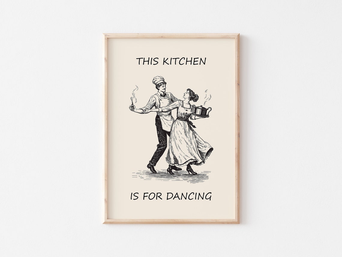 This Kitchen Is For Dancing Vintage Chef Couple Illustration Poster - Image 5